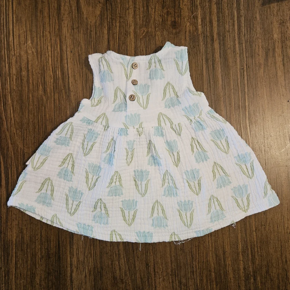 Charming Blue and Green Floral Dress Set